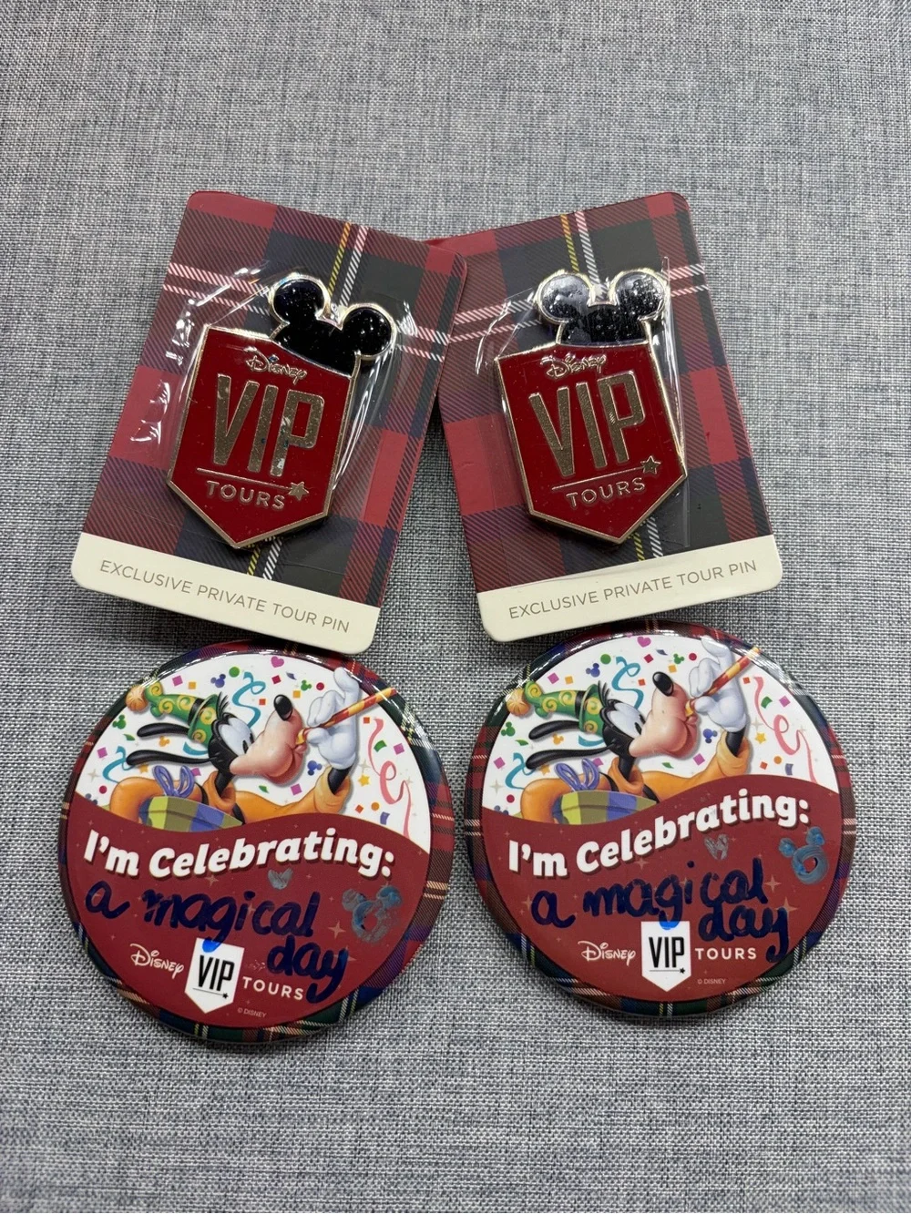 Disney Red VIP Tours Enamel Pins & Celebration Buttons Set